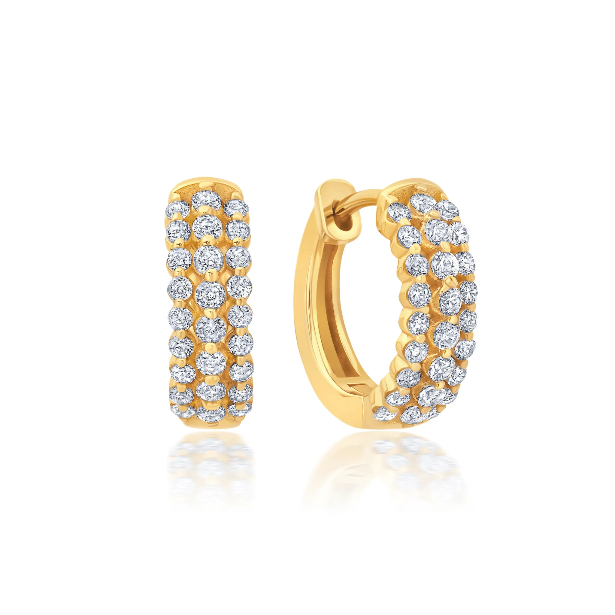Three Row Huggie Hoops Finished in Gold