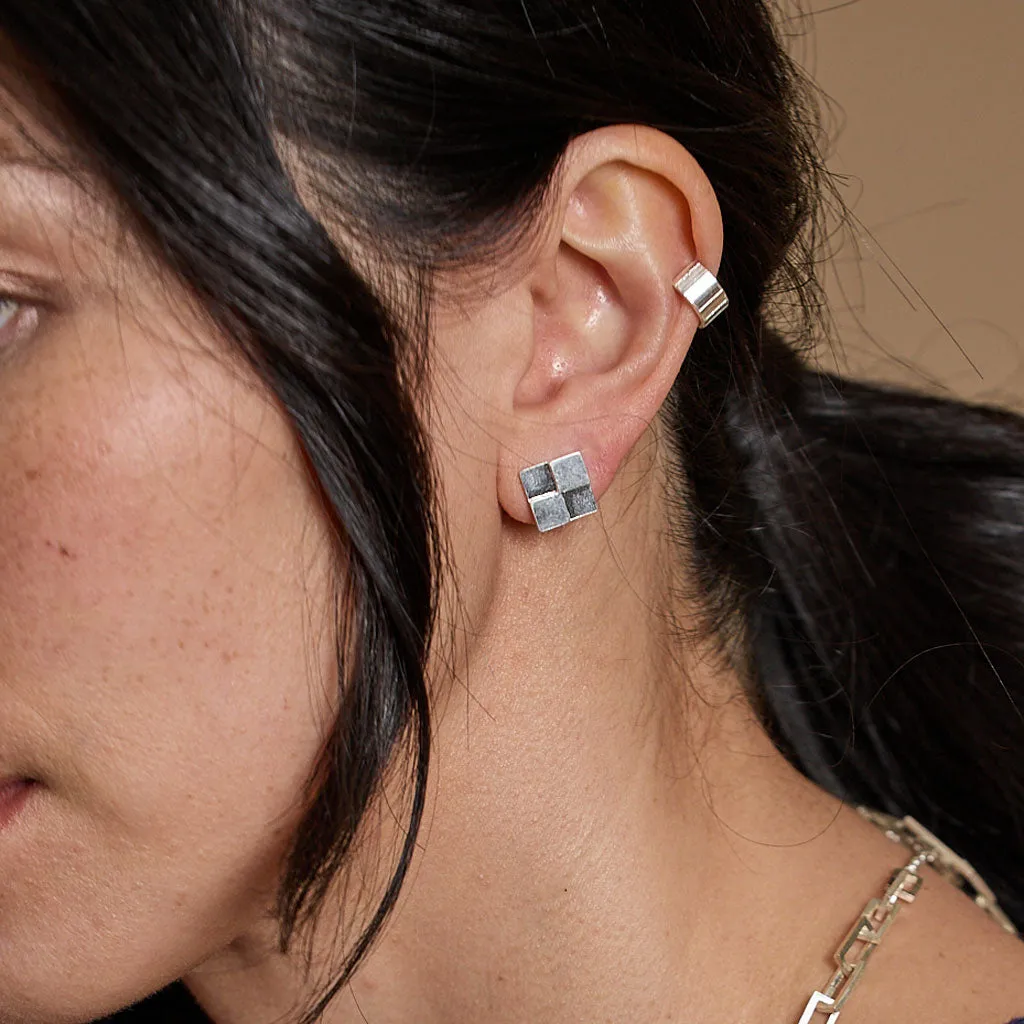 Tiny Checkers Stud Earrings - Sterling Silver
