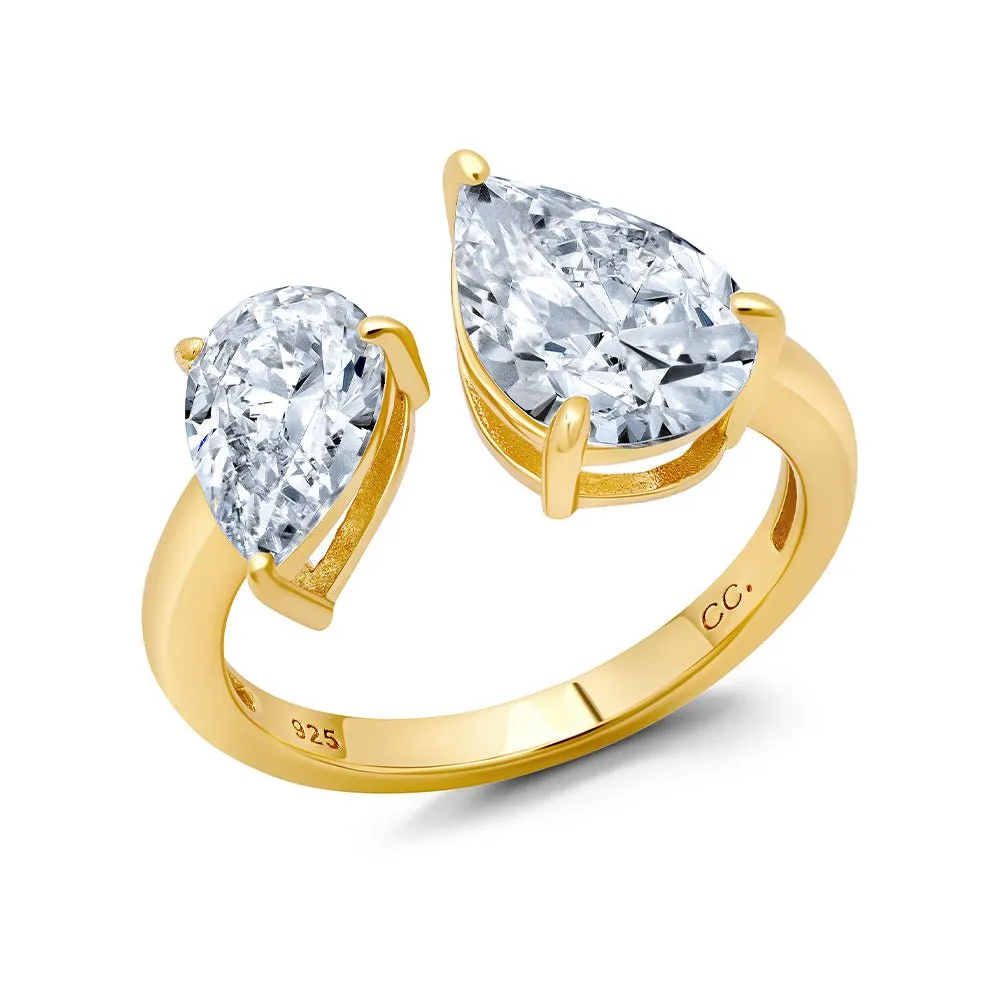 Toi et Moi Pear Ring Finished in Gold