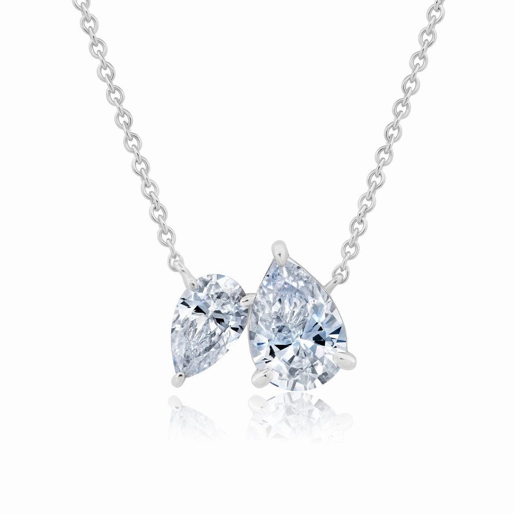 Toi et Moi Pear Pendant Necklace in Platinum