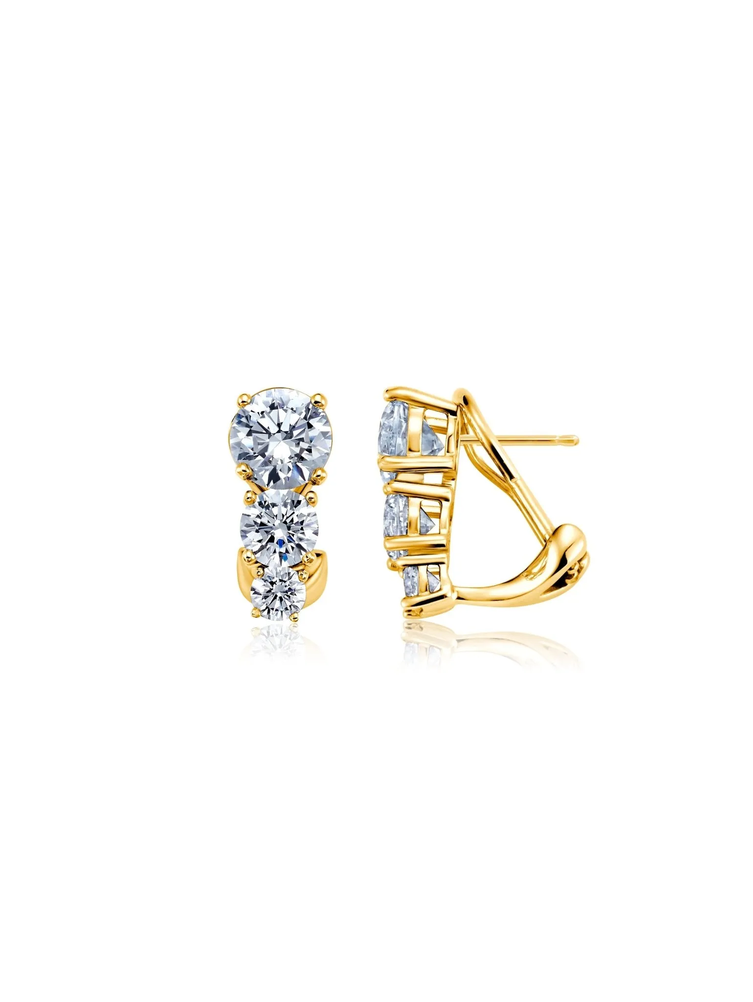 Triple Brilliant Stud Earrings in Gold