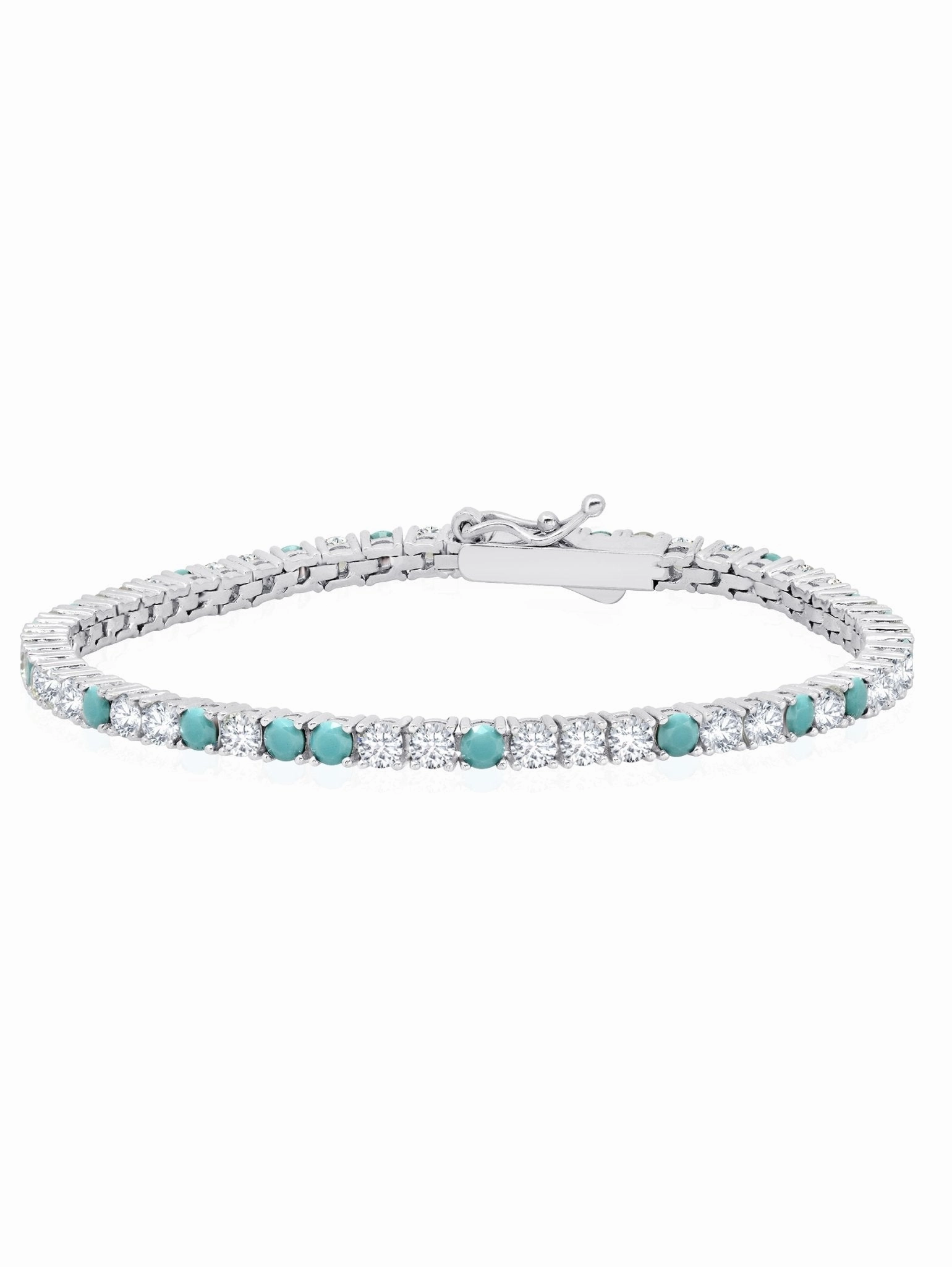 Turquoise and Clear Tennis Bracelet in Platinum