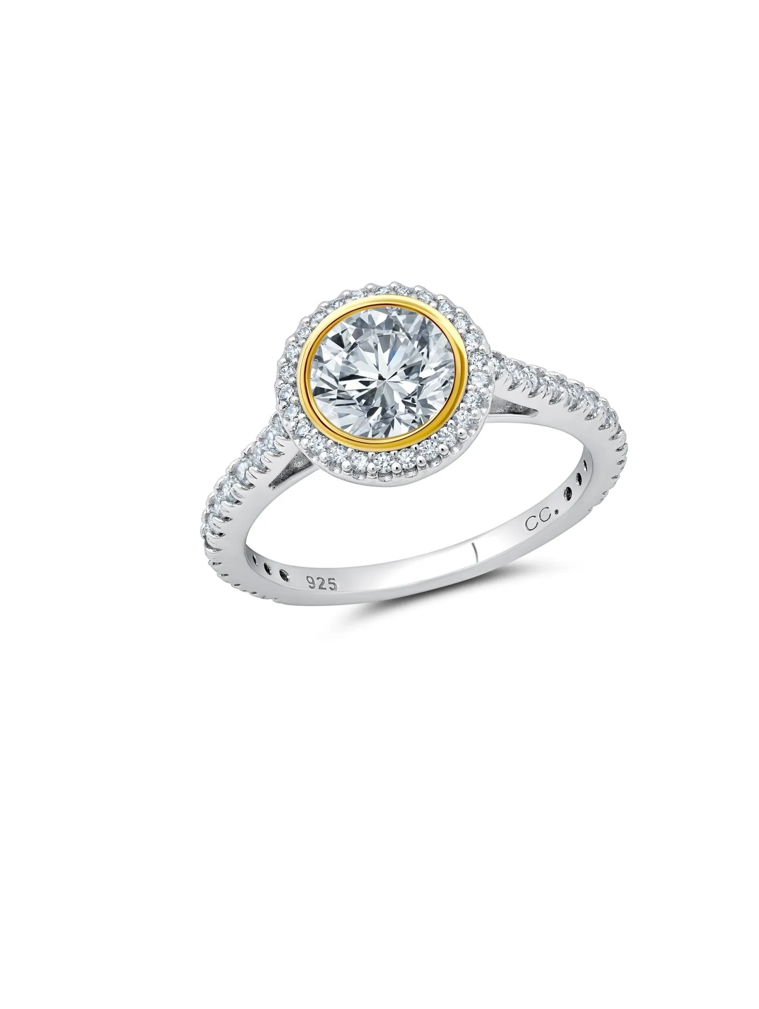 Two Tone Halo Ring Finished in Platinum and Gold