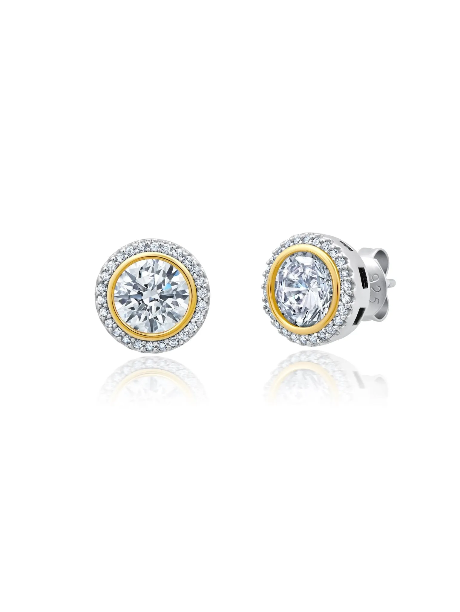 Two Tone Halo Stud Earrings Finished in Platinum and Gold