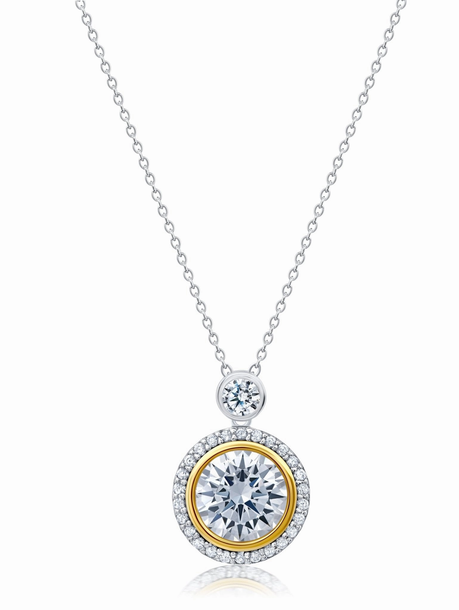 Two Tone Halo Necklace Finished in Platinum and Gold
