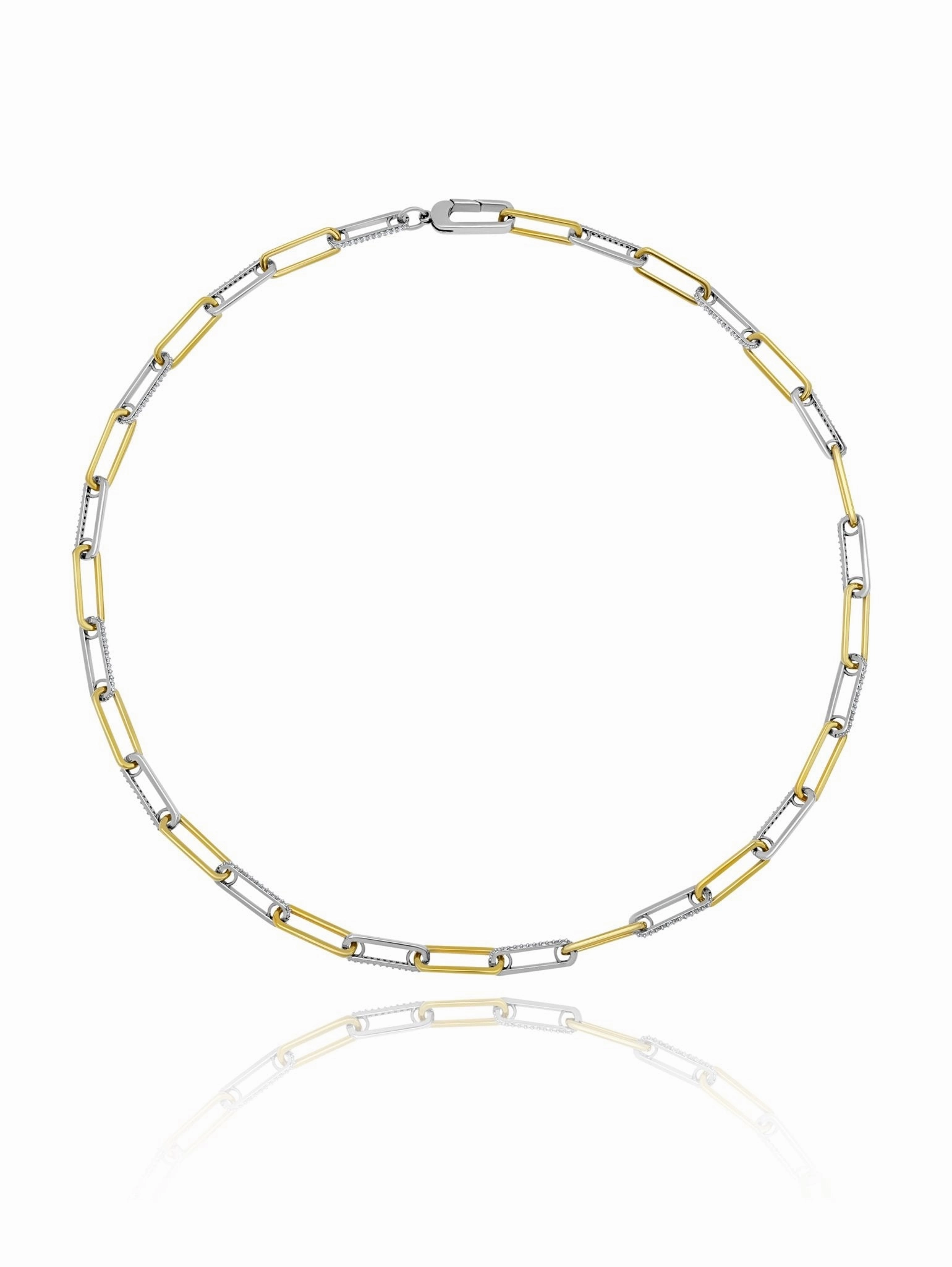 Two Tone Link Pave 18" Necklace Finished in Pure Platinum and 18kt Yellow Gold
