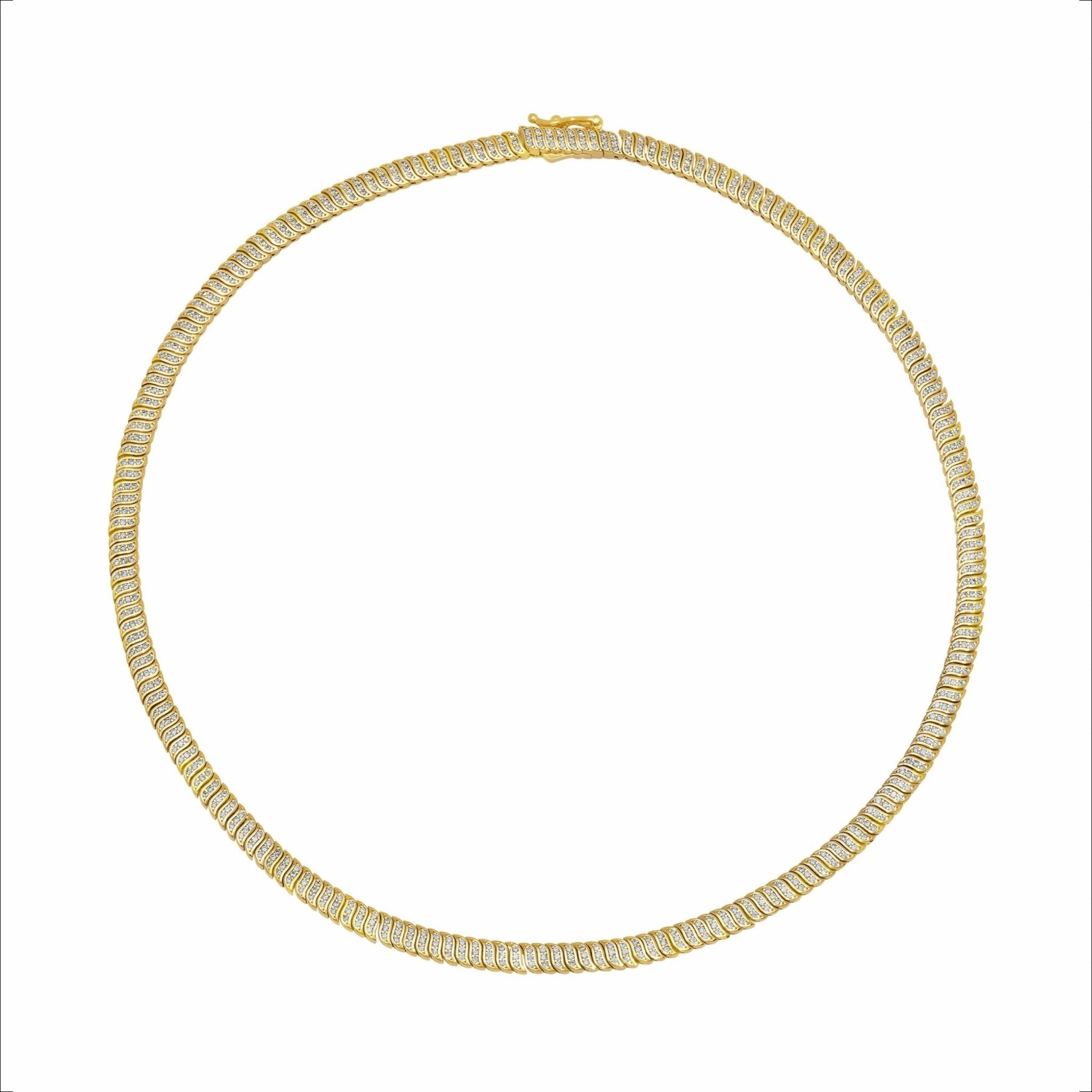 Wave Tennis Necklace Finished in Gold