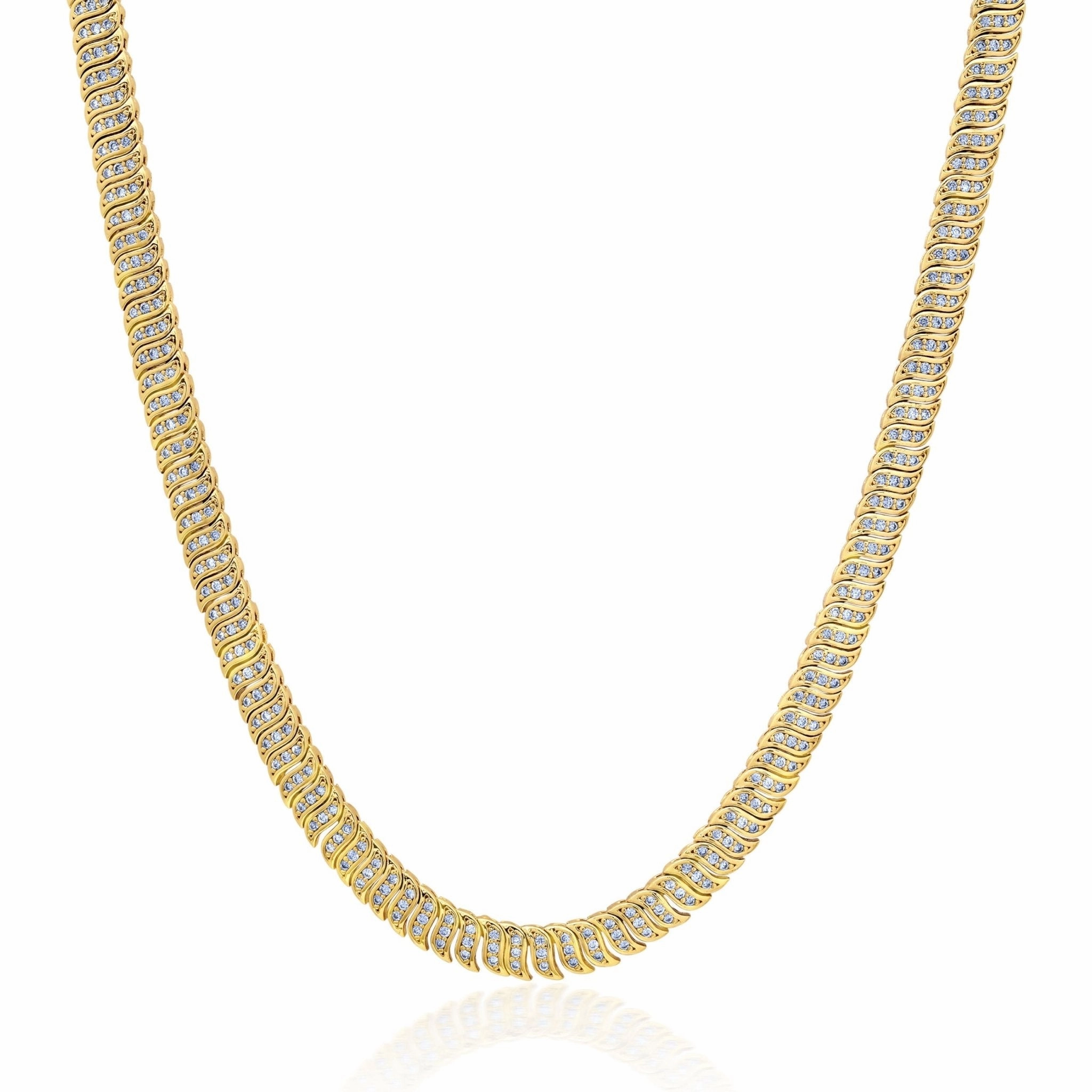 Wave Tennis Necklace Finished in Gold