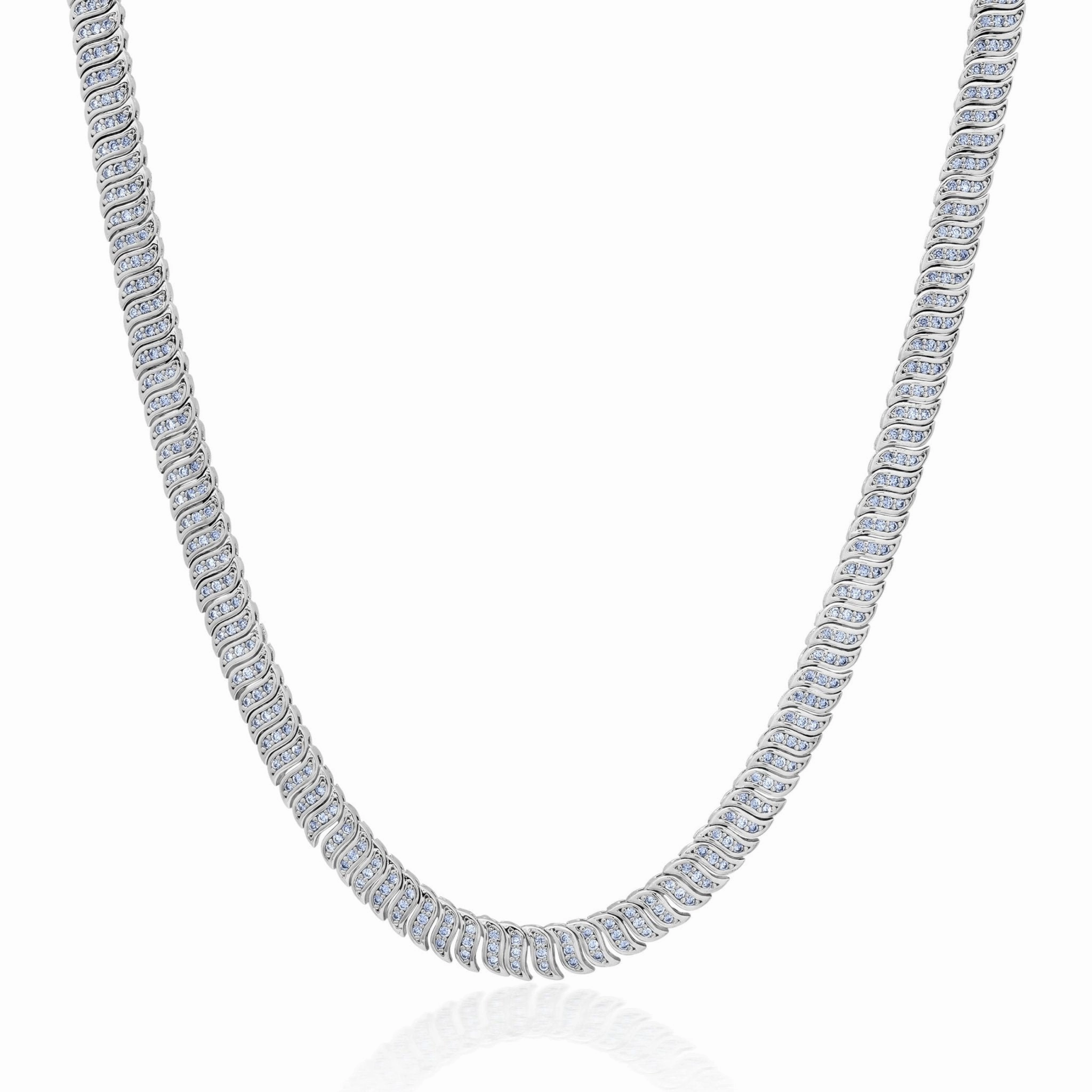 Wave Tennis Necklace Finished in Platinum