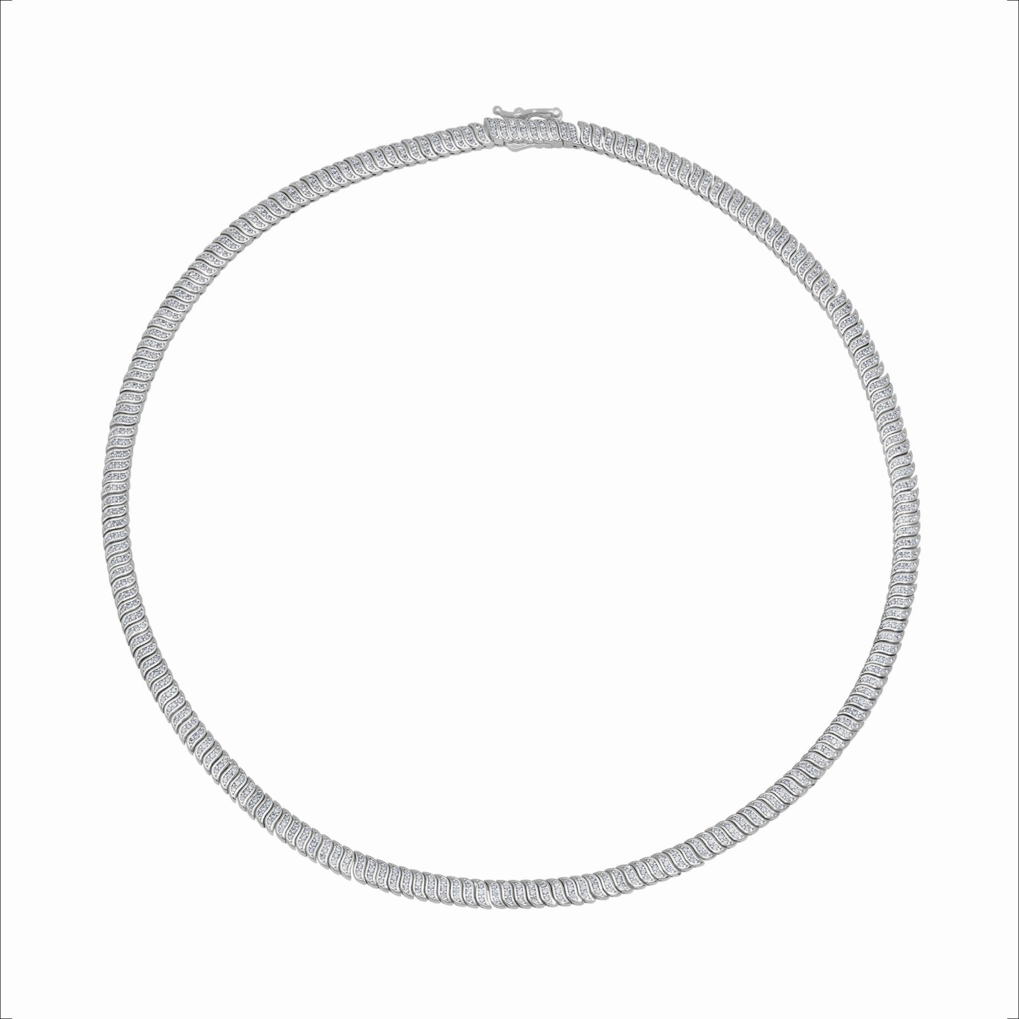 Wave Tennis Necklace Finished in Platinum