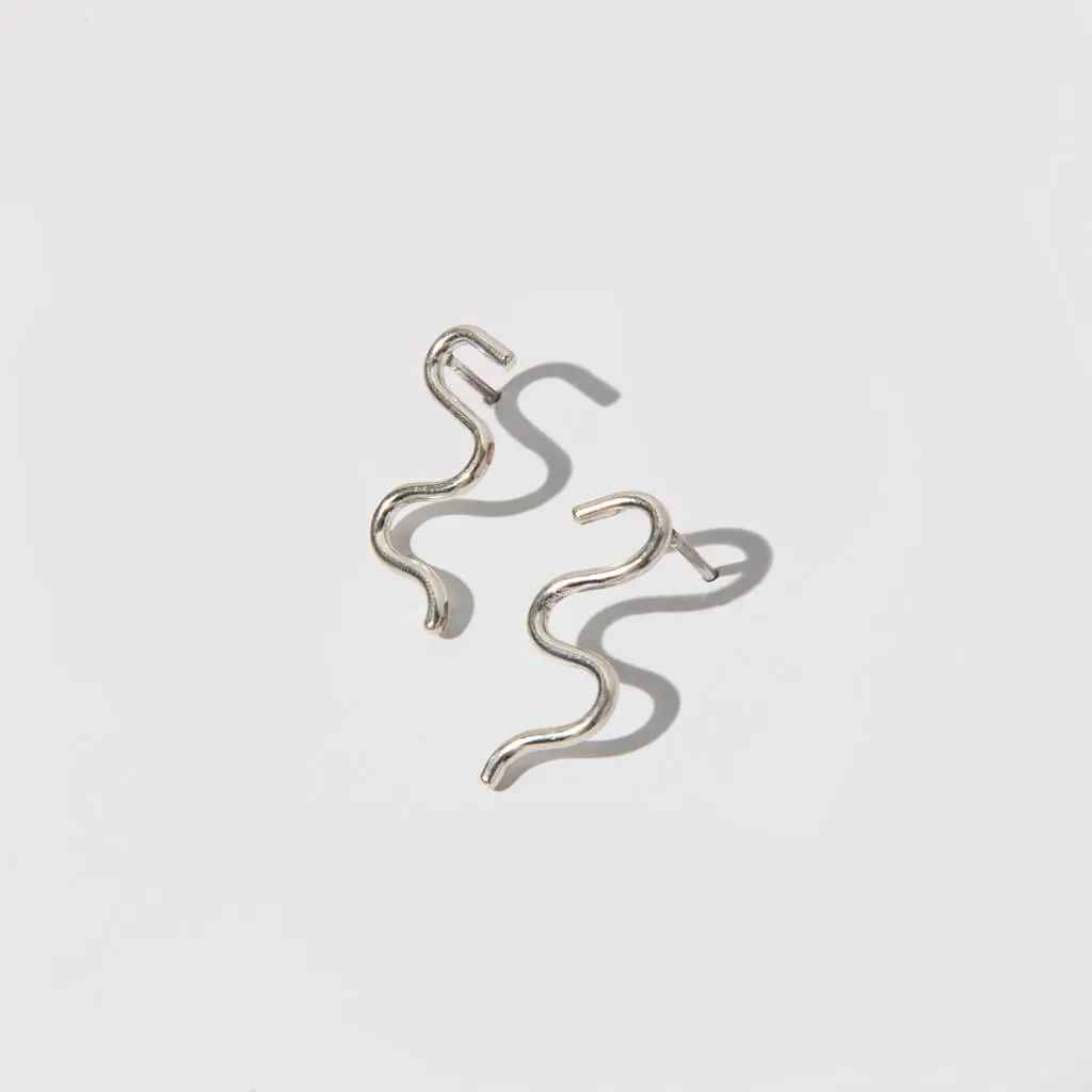 Wavy Stud Earrings - Sterling Silver