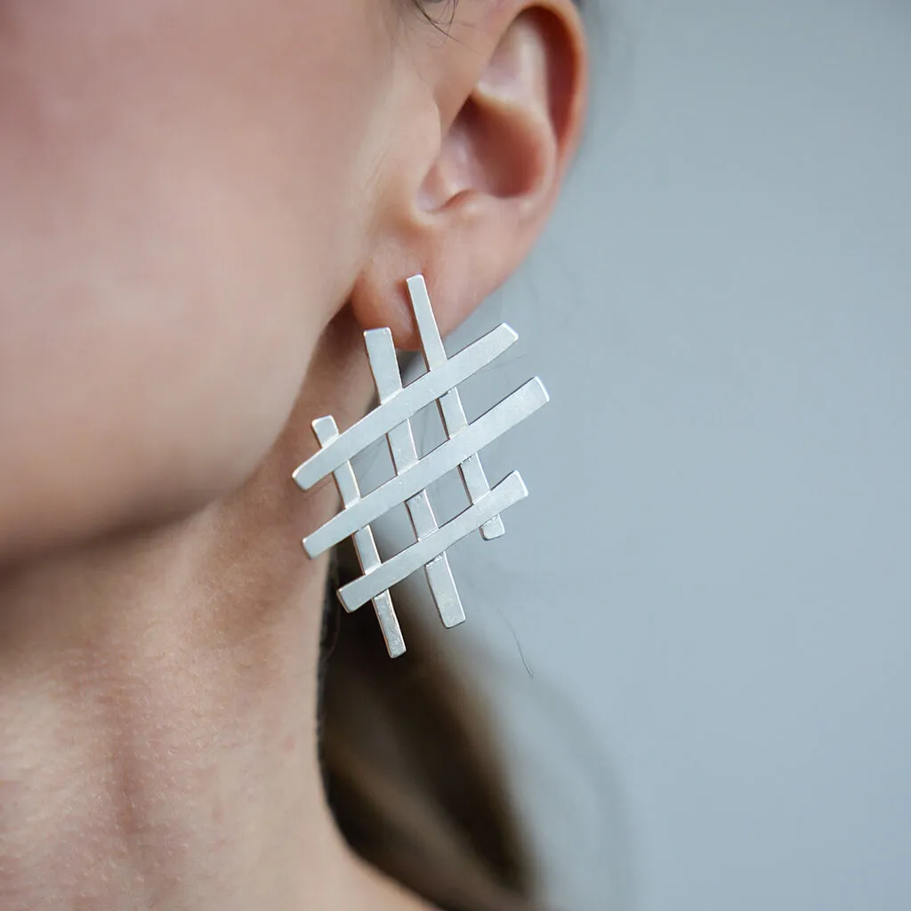 Weave Statement Earrings - Sterling Silver