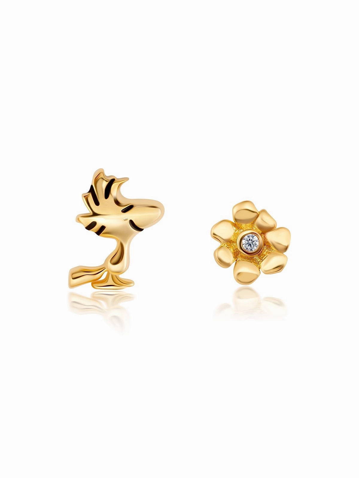 Woodstock & Flower Earrings Finihshed in 18kt Yellow Gold