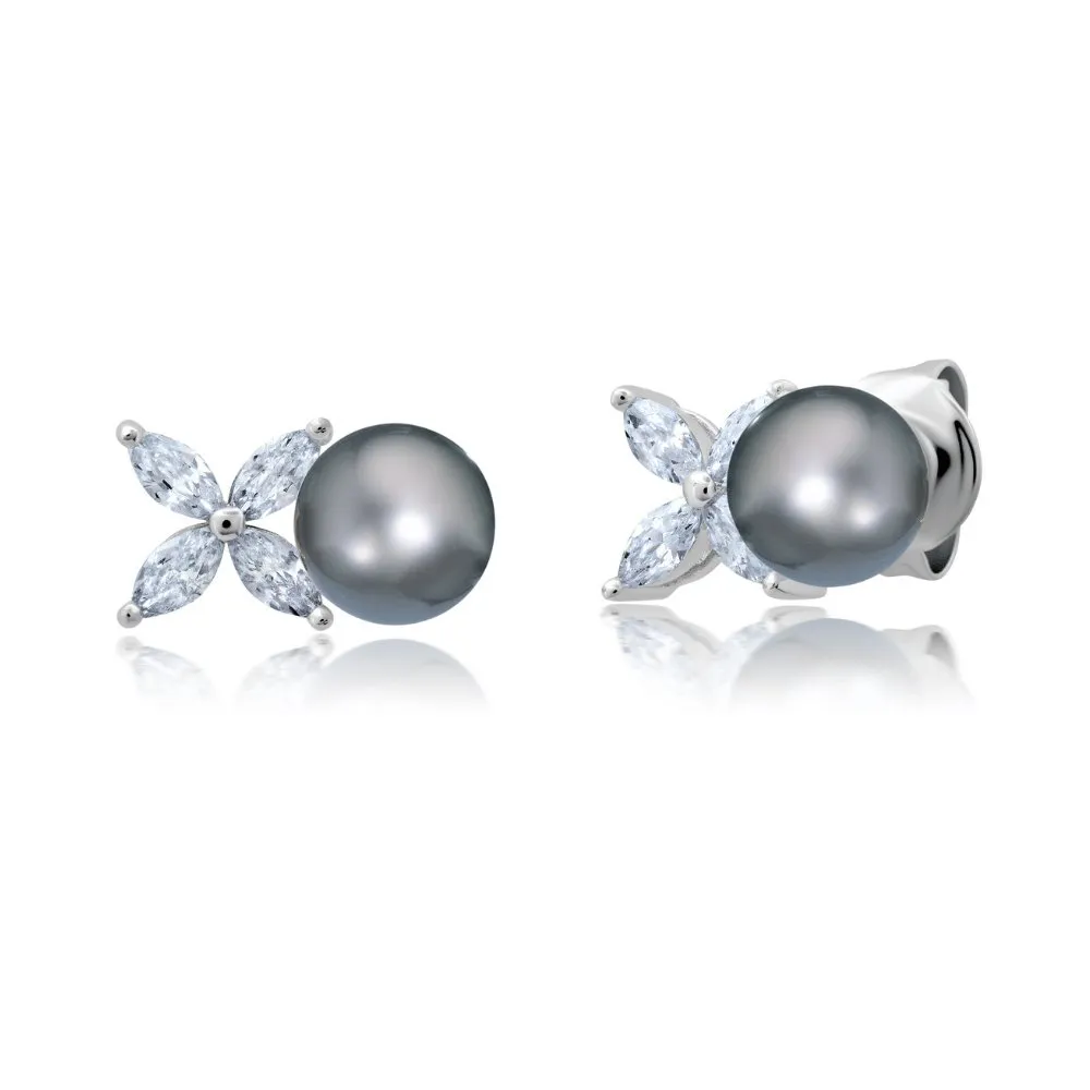 XOXO Grey Pearl Earrings Finished in Platinum