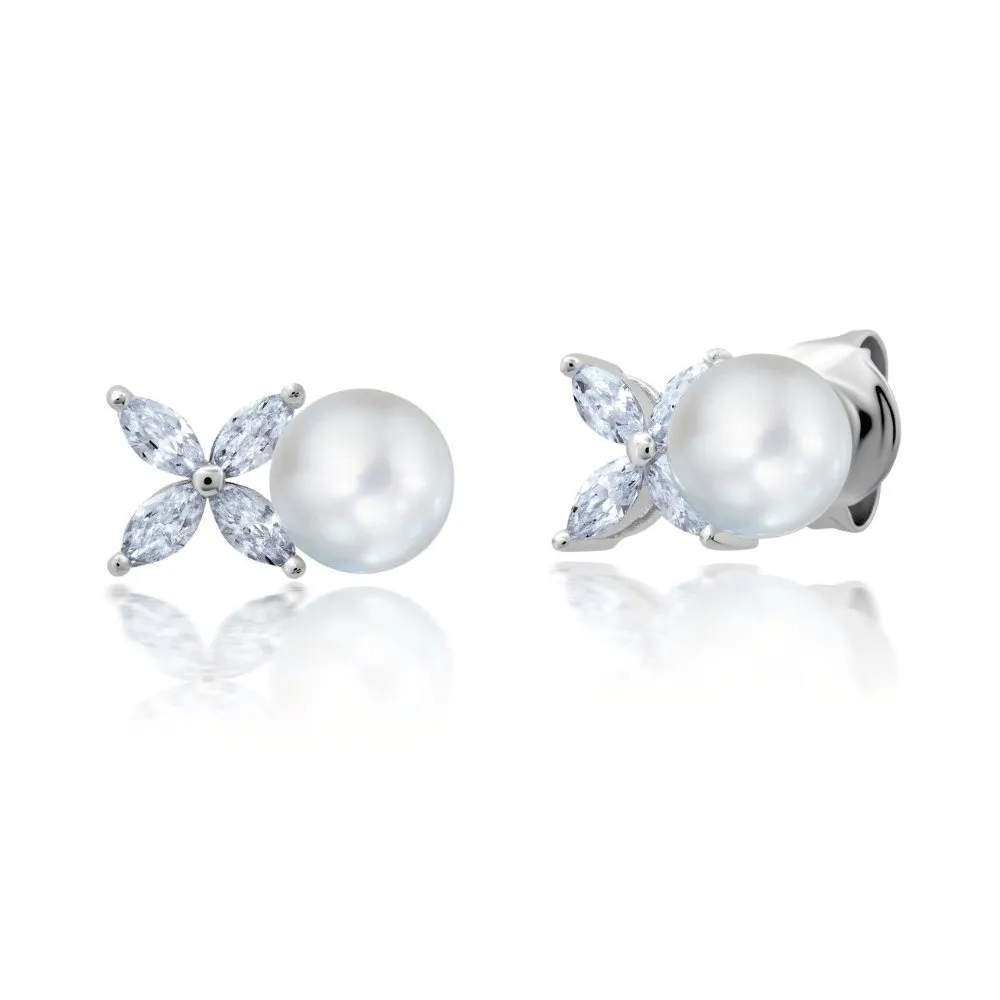 XOXO White Pearl Earrings Finished in Platinum