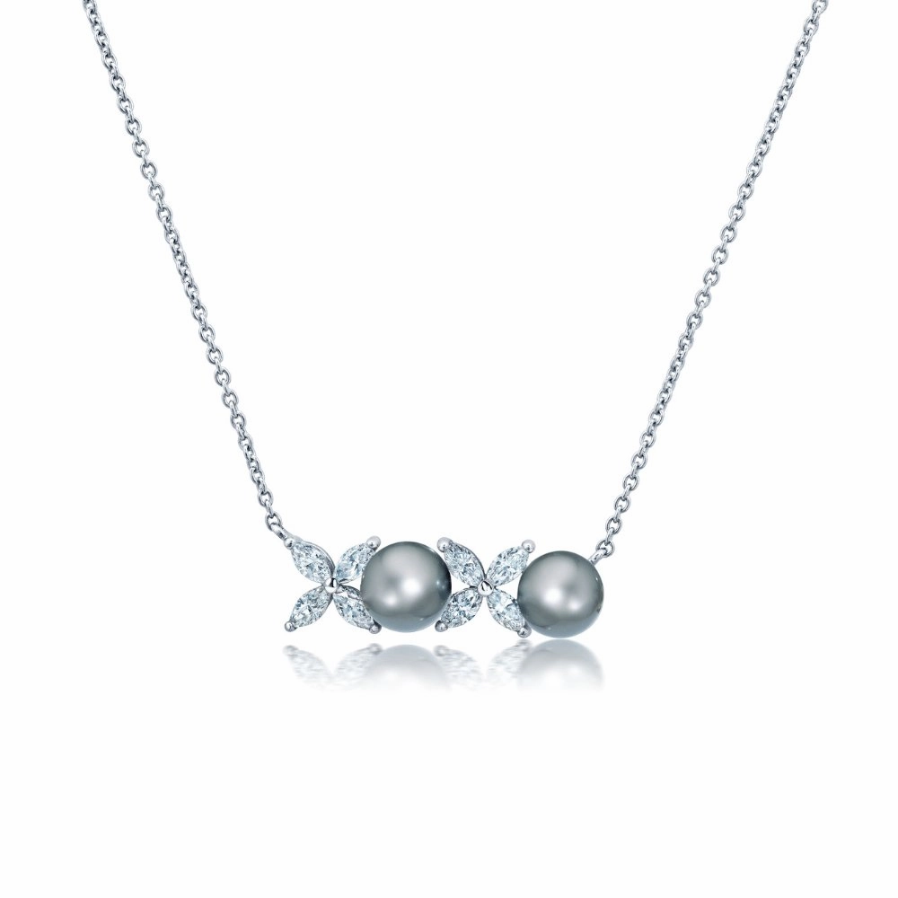 XOXO Grey Pearl Necklace Finished in Platinum