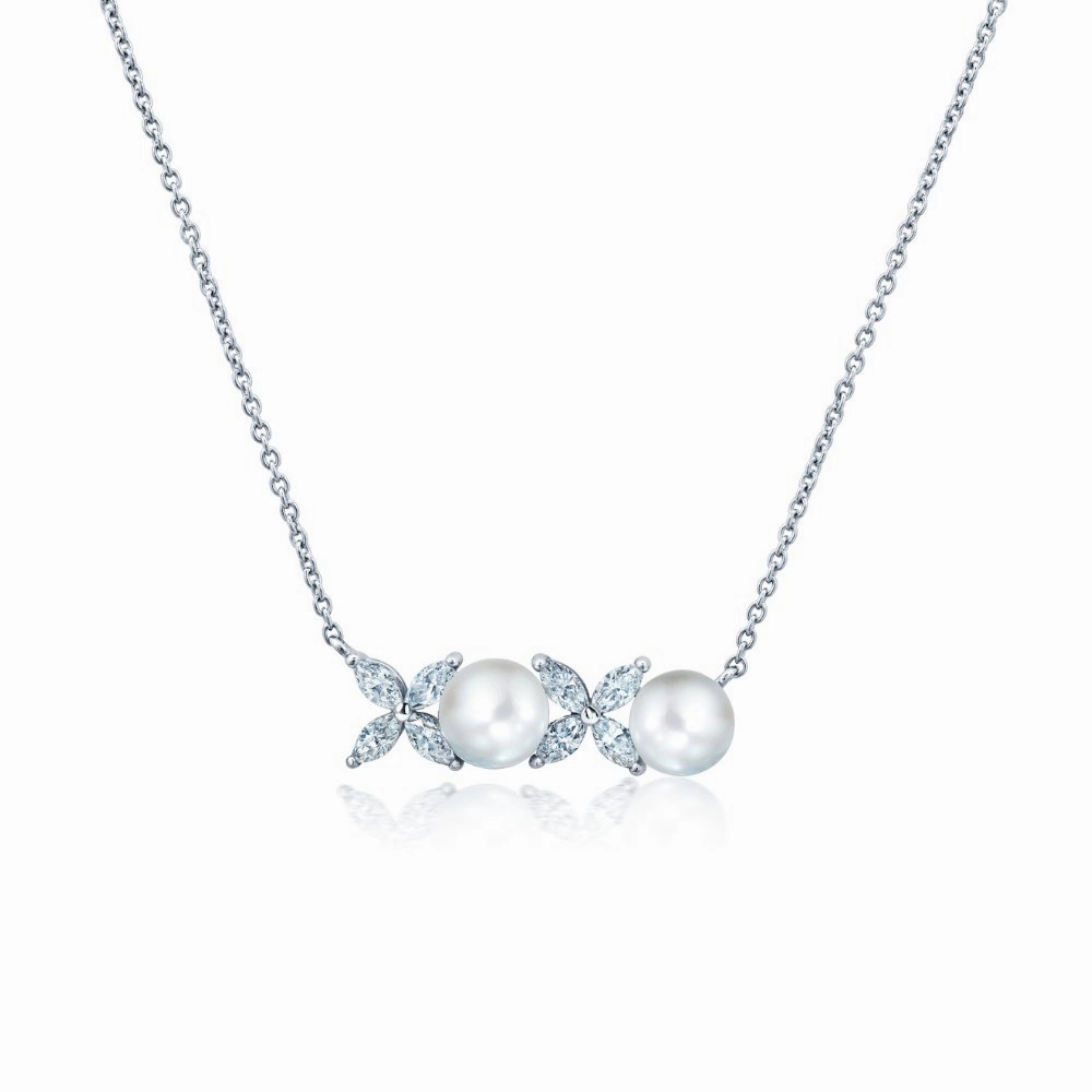 XOXO White Pearl Necklace Finished in Platinum